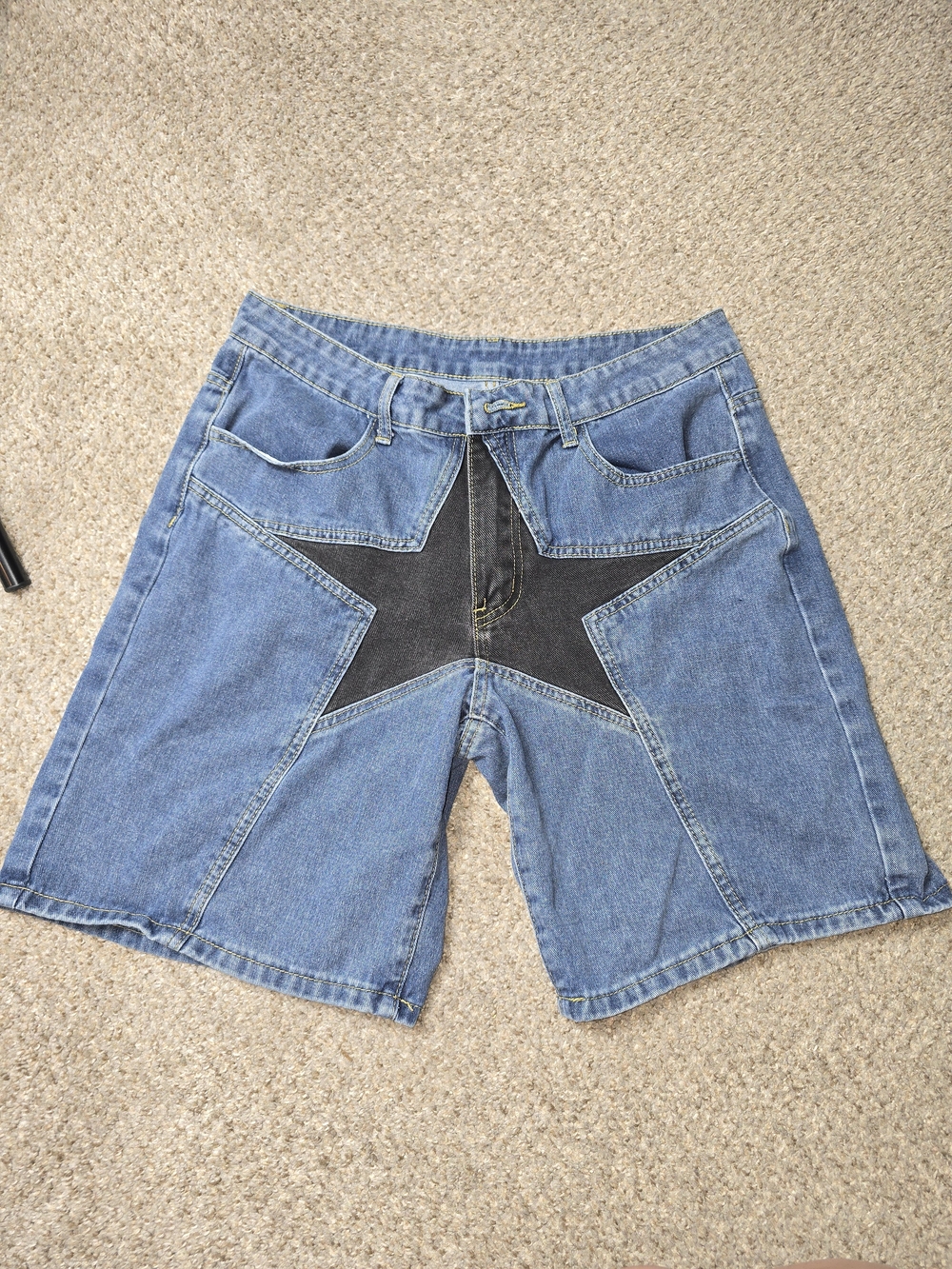 ROMWE Women's Blue Denim Shorts with Black Star Size 32